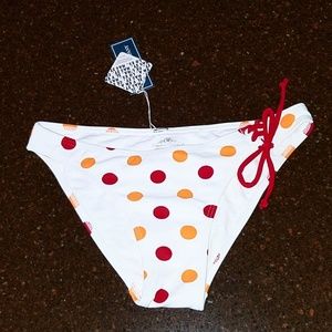 Bikini Bottoms M White Red Polka Dot Lace Up Side